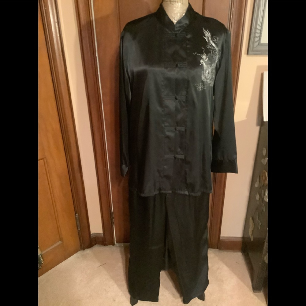 Inner Most, Black Satin 2 Pc Lounge Set